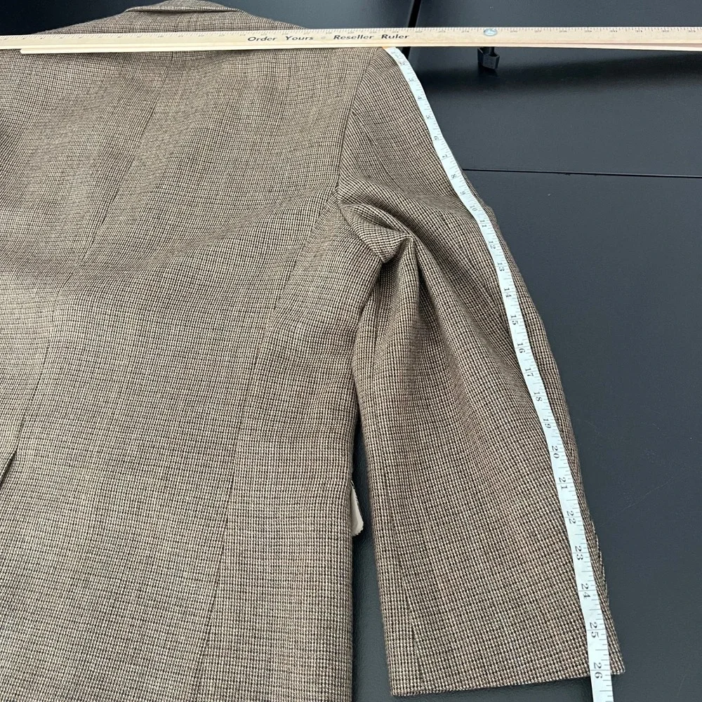 Chaps Blazer Mens 48R Brown Houndstooth 100% Wool Two Button Sport Coat Classic